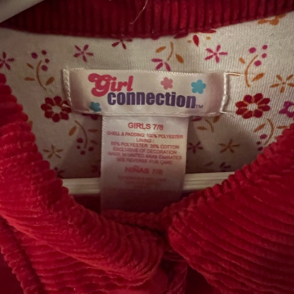 Girls Red Nylon Woven Barn Jacket Fully Lined With Corduroy Trim Size 7/8 - Picture 3 of 5